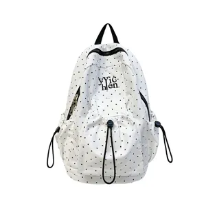 Canvas polka dot backpack large capacity casual school bookbag for students daily use