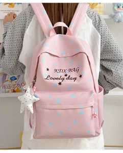 Casual grote capaciteit roze ster schoolrugzak voor studenten, schattige esthetische tas.