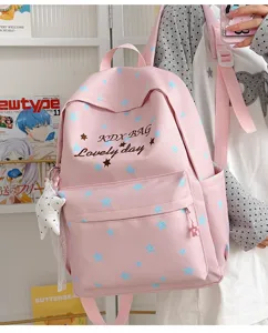 Casual lichte studentenrugzak met grote capaciteit en blauw sterrenpatroon voor op school.
