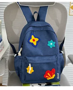 Japanse corduroy rugzak met ster bloem borduurwerk, grote schooltas met capaciteit.