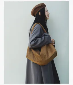 Minimalist casual suede slouchy shoulder bag for women retro large capacity tote