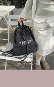 Korean vintage washed denim backpack large capacity student school bag casual commuting