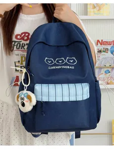 Japanischer süßer Farbdruck-Rucksack für Schüler mit niedlichem Hunde-Schlüsselanhänger und Bären.