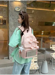 Mochila ita rosa con lazo para mujeres y estudiantes, bolso escolar casual de gran capacidad para diario.