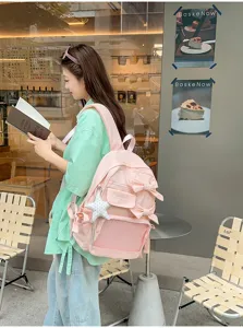 Mochila Ita Rosa de Gran Capacidad Lindo Lazo Bolso Escolar Casual y Viaje para Mujer