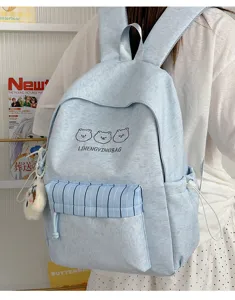 Japanischer süßer Farbblock Rucksack für Studentinnen, große Kapazität lässige Schultasche.