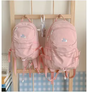Cute pink canvas backpack large capacity school bag for girls stylish lightweight casual daypack!