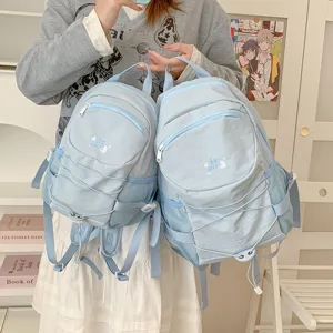 Ins Style Large Capacity Drawstring Backpack Lightweight Nylon School Bag For Women Students Durable Breathable Casual Travel Rucksack