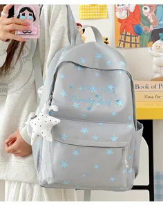 Casual lichte rugzak met grote capaciteit en schattig blauw sterrenmotief voor school.
