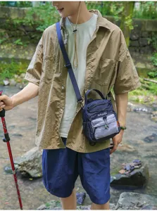 Bolso bandolera de nailon para aire libre con cordón, bolso de viaje ligero para hombre.