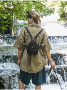 Mochila de viaje al aire libre de nylon ligero con cordon bolso deportivo telefono hombre.