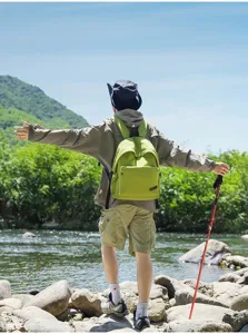 Vue détaillée du sac à dos de voyage vert décontracté en plein air avec grande capacité.