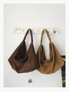 Minimalist lazy style casual shoulder bag, large capacity suede tote bag for women.