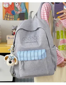 Japanischer Stil süßer Canvas Rucksack für Damen Schülerin große Kapazität grauer Freizeitrucksack.
