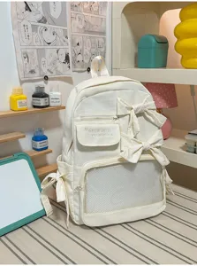 Bonita mochila ita blanca con ventana transparente gran lazo bolso escolar kawaii mujer