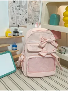 Mochila rosa ita para mujer gran capacidad bolso escolar con bonito lazo y bolsillo