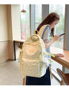 Grote capaciteit gele schattige sterrenprint rugzak voor studenten casual schooltas met vakken.