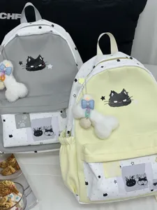 Leuke cartoon kat canvas rugzak voor studenten, grote capaciteit casual schooltas dagrugzak.