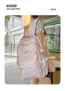 Roze grote capaciteit schoolrugzak voor meisjes schattige ster beer print casual dagrugzak