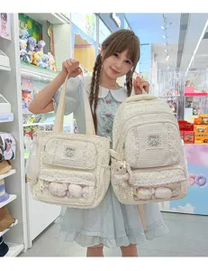 Schattige lichtblauwe gestreepte rugzak en shopper set met doorzichtige zakken studentenstijl
