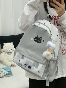 Schattige canvas rugzak met sterrenpatroon voor meisjes, grote schooltas en dagelijkse tas.