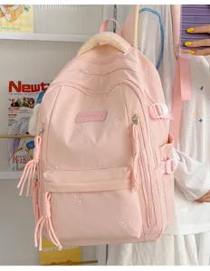 Leuke roze schoolrugzak voor meisjes, grote studentenboekentas met strik borduurwerk.