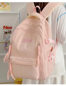 Roze schattige rugzak met strik borduurwerk grote capaciteit schooltas voor meisjes dagelijks