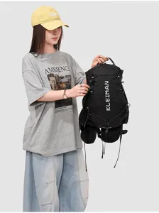 Lightweight black outdoor sports backpack with bungee cord system for hiking cycling running.