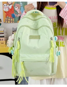 Leuke groene rugzak voor meisjes met borduurwerk, grote schooltas voor studenten.