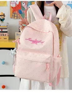 Japanse stijl roze stippen rugzak voor tienermeisjes schattige casual studenten dagrugzak.