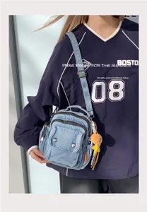 Casual denim crossbody bag with multi-pocket design stylish shoulder bag for women daily use