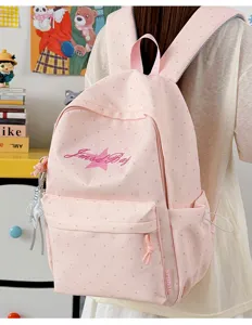 Roze stippen rugzak schattige schooltas casual dagrugzak voor tieners lichtgewicht
