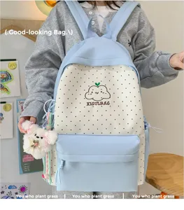 Casual canvas schoolrugzak met schattige wolkprint en leuke pluche hanger voor dagelijks gebruik.