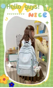 Japanse schattige polstip schoolrugzak voor tienermeisjes lichtblauwe boekentas met leuke hanger.