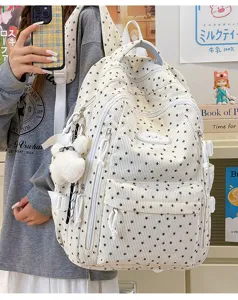 Casual witte corduroy rugzak met zwarte sterrenprint, stijlvolle schooltas voor dagelijks gebruik.