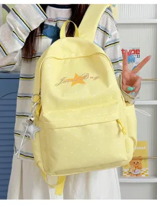 Leuke Japanse rugzak met polkadots voor meisjes, gele schooltas met sterrenprint.
