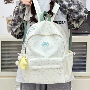 Koreaanse stijl grote capaciteit studentenrugzak met ster hart print en pluche hanger voor school.