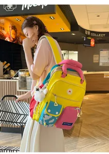 Koreaans dopamine color-block damesrugzak, stijlvolle casual schooltas met zakken.