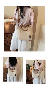 Sac cabas en toile décontracté pour femme, sac à bandoulière quotidien avec poignées marron.
