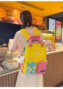 Kleurrijke dopamine kleurenblok rugzak voor dames, hippe casual schooltas voor dagelijks gebruik.