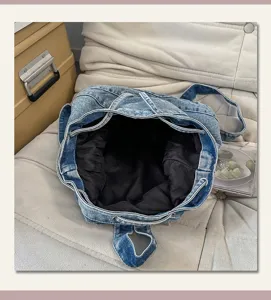 Vintage washed denim backpack casual large capacity student school bag daily commuter