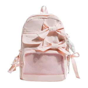 Mochila Ita rosa de gran capacidad lindo lazo mochila escolar para mujer casual