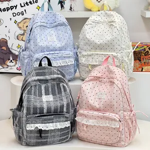 Koreaanse stijl college rugzak met schattige stippen en kantrand, casual schooltas.