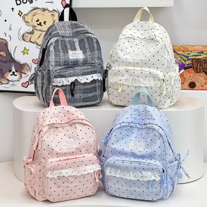 Koreaanse stijl college schattige stip ruit kant rugzak casual schooltas veelkleurig