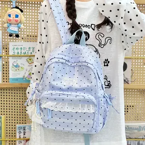 Leuke Koreaanse collegestijl polkadot kant rugzak schattige casual schooltas voor meisjes
