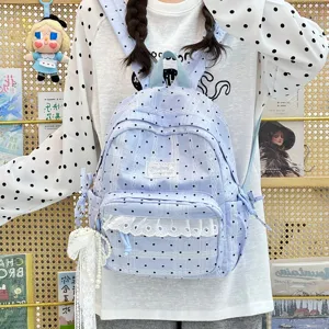 Preppy Schoolstijl Stippen Rugzak Voor Vrouwen Zoete Nylon Kantrand Rugzak Schattige Studenten Casual Dagelijkse Reistas Pak