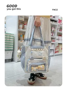 Schattige transparante Ita canvas tote tas met kattenoren grote capaciteit schooltas.