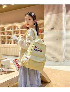 Stylish lightweight campus backpack for school students, durable large capacity double shoulder bag.