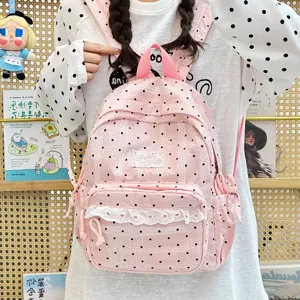 Koreaanse stijl roze polkadot rugzak schattige casual kant schooltas voor meisjes