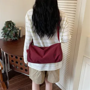 Sac Épaule Nylon Minimaliste Grande Capacité Bandoulière Pour Femmes Couleur Unie Décontracté Navette Sac Polochon Bandoulière Réglable Quotidien Voyage